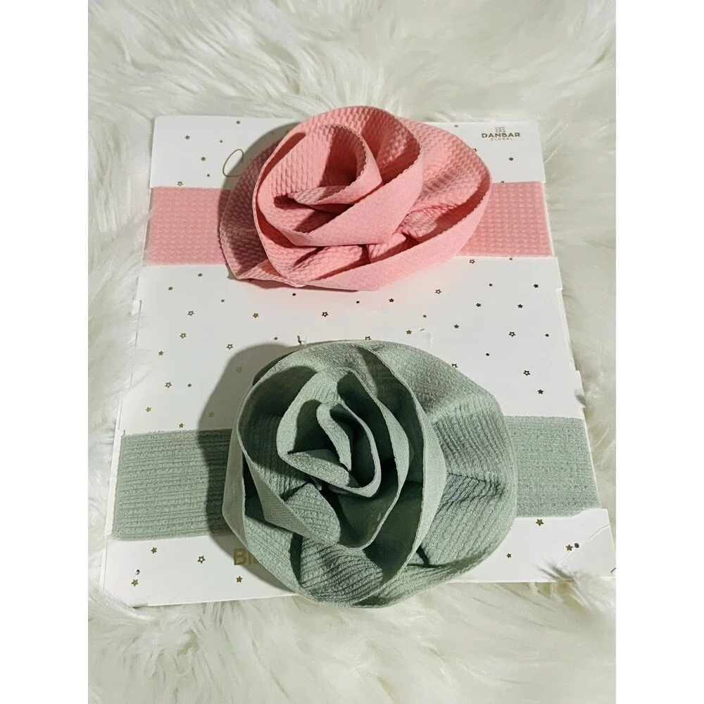 DANBAR Baby Girl Headbands Flower Soft Stretch Fabric Pack of 2 Pink Green...